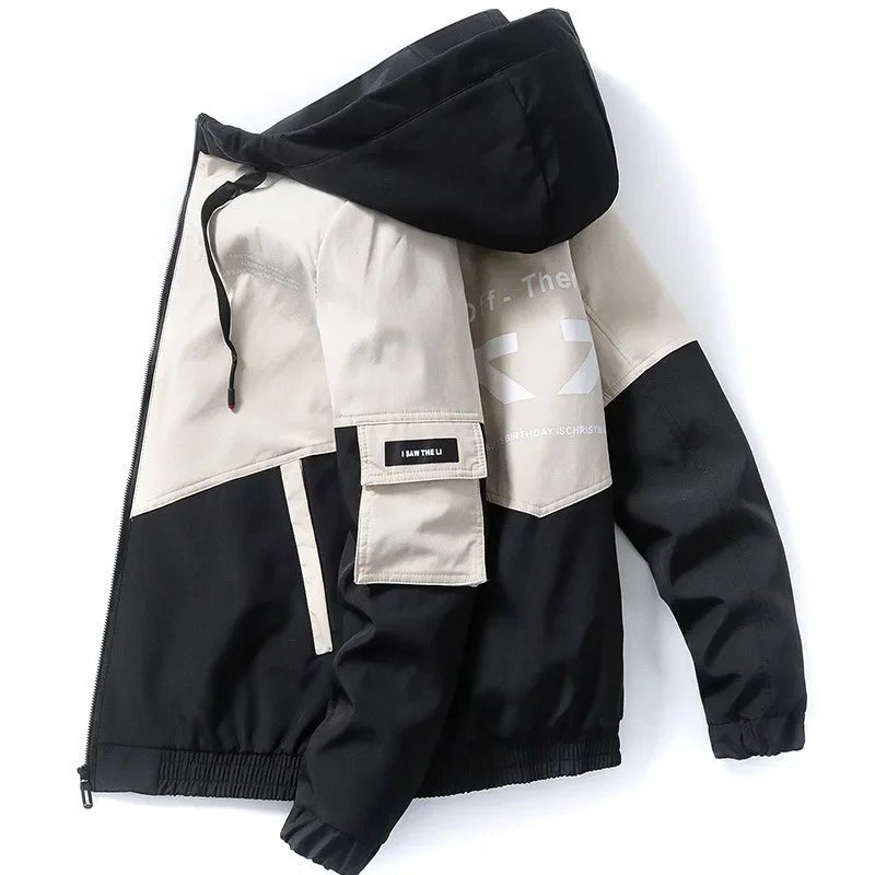 2023 Men's Spring and Autumn New Jackets High Street Trendy Printing Cargo Coat Stitching Color Windproof Pilot Jacket Male - Akhi Co.