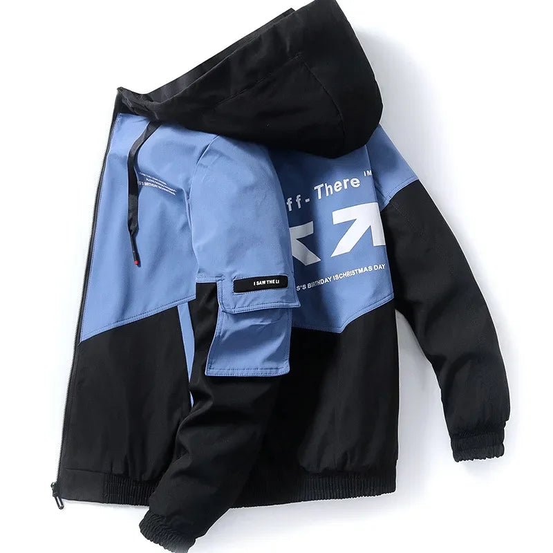 2023 Men's Spring and Autumn New Jackets High Street Trendy Printing Cargo Coat Stitching Color Windproof Pilot Jacket Male - Akhi Co.
