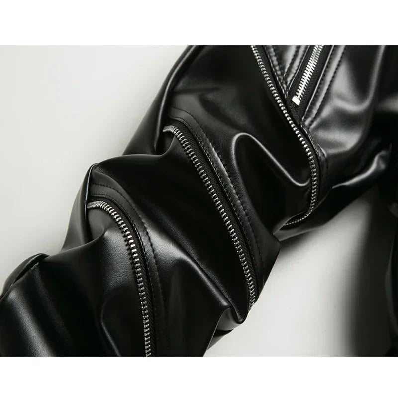 New Winter Men Skinny Biker Pu Leather Pants High Street Fashion Motorcycle Trousers for Male Stage Club Wear - Akhi Co.