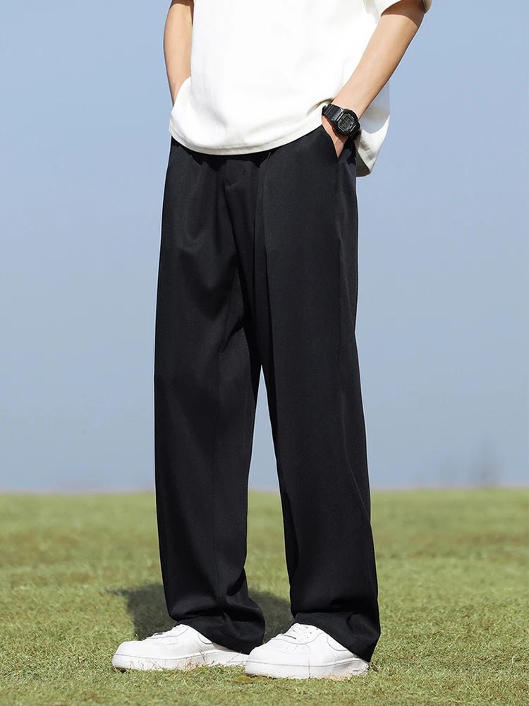 Summer Korean Men's Pants Light&Thin Polyester Elastic Waist Semi - Wide Loose Slacks Drape Suit Pants Male Casual Trousers - Akhi Co.