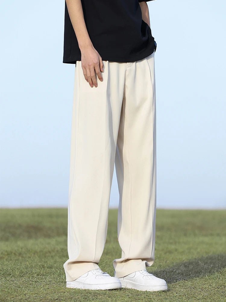 Summer Korean Men's Pants Light&Thin Polyester Elastic Waist Semi - Wide Loose Slacks Drape Suit Pants Male Casual Trousers - Akhi Co.