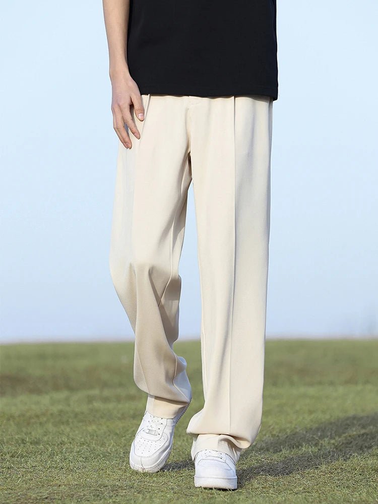 Summer Korean Men's Pants Light&Thin Polyester Elastic Waist Semi - Wide Loose Slacks Drape Suit Pants Male Casual Trousers - Akhi Co.