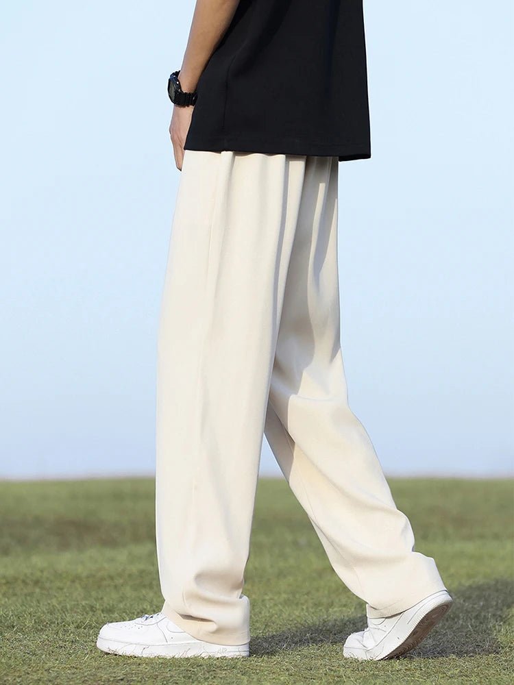 Summer Korean Men's Pants Light&Thin Polyester Elastic Waist Semi - Wide Loose Slacks Drape Suit Pants Male Casual Trousers - Akhi Co.
