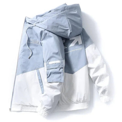 2023 Men's Spring and Autumn New Jackets High Street Trendy Printing Cargo Coat Stitching Color Windproof Pilot Jacket Male - Akhi Co.