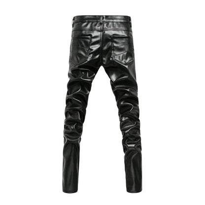 New Winter Men Skinny Biker Pu Leather Pants High Street Fashion Motorcycle Trousers for Male Stage Club Wear - Akhi Co.