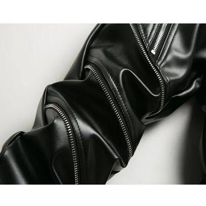 New Winter Men Skinny Biker Pu Leather Pants High Street Fashion Motorcycle Trousers for Male Stage Club Wear - Akhi Co.