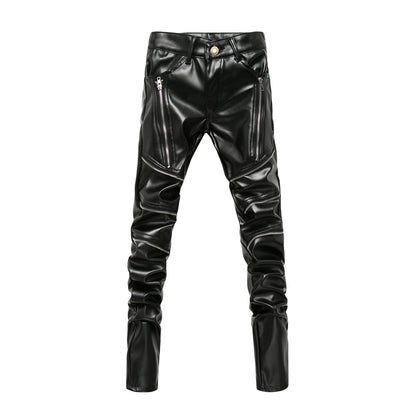 New Winter Men Skinny Biker Pu Leather Pants High Street Fashion Motorcycle Trousers for Male Stage Club Wear - Akhi Co.