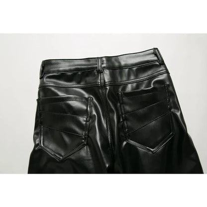 New Winter Men Skinny Biker Pu Leather Pants High Street Fashion Motorcycle Trousers for Male Stage Club Wear - Akhi Co.