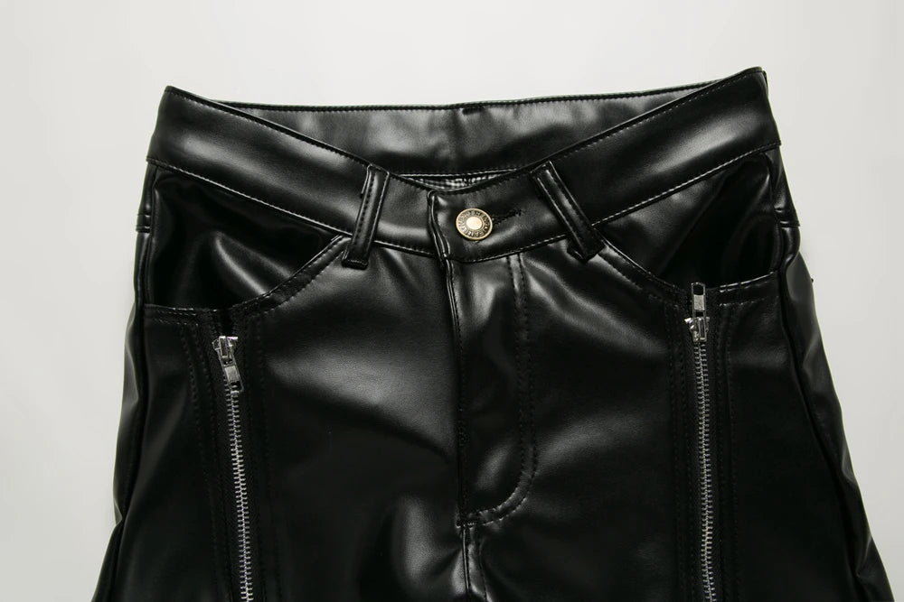 New Winter Men Skinny Biker Pu Leather Pants High Street Fashion Motorcycle Trousers for Male Stage Club Wear - Akhi Co.