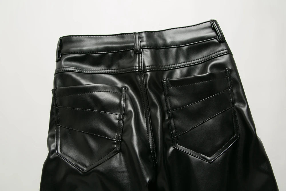 New Winter Men Skinny Biker Pu Leather Pants High Street Fashion Motorcycle Trousers for Male Stage Club Wear - Akhi Co.