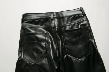 New Winter Men Skinny Biker Pu Leather Pants High Street Fashion Motorcycle Trousers for Male Stage Club Wear - Akhi Co.