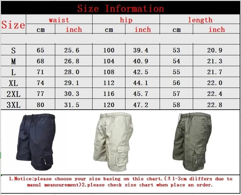 Outdoor Cargo Shorts Male Overalls Elastic Waist Cycling Multi - pockets Loose Work Short Pants Beach Sport Printed Trousers - Akhi Co.