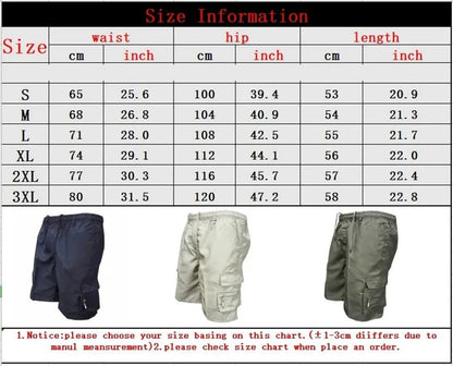 Outdoor Cargo Shorts Male Overalls Elastic Waist Cycling Multi - pockets Loose Work Short Pants Beach Sport Printed Trousers - Akhi Co.