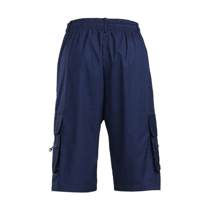 Outdoor Cargo Shorts Male Overalls Elastic Waist Cycling Multi - pockets Loose Work Short Pants Beach Sport Printed Trousers - Akhi Co.