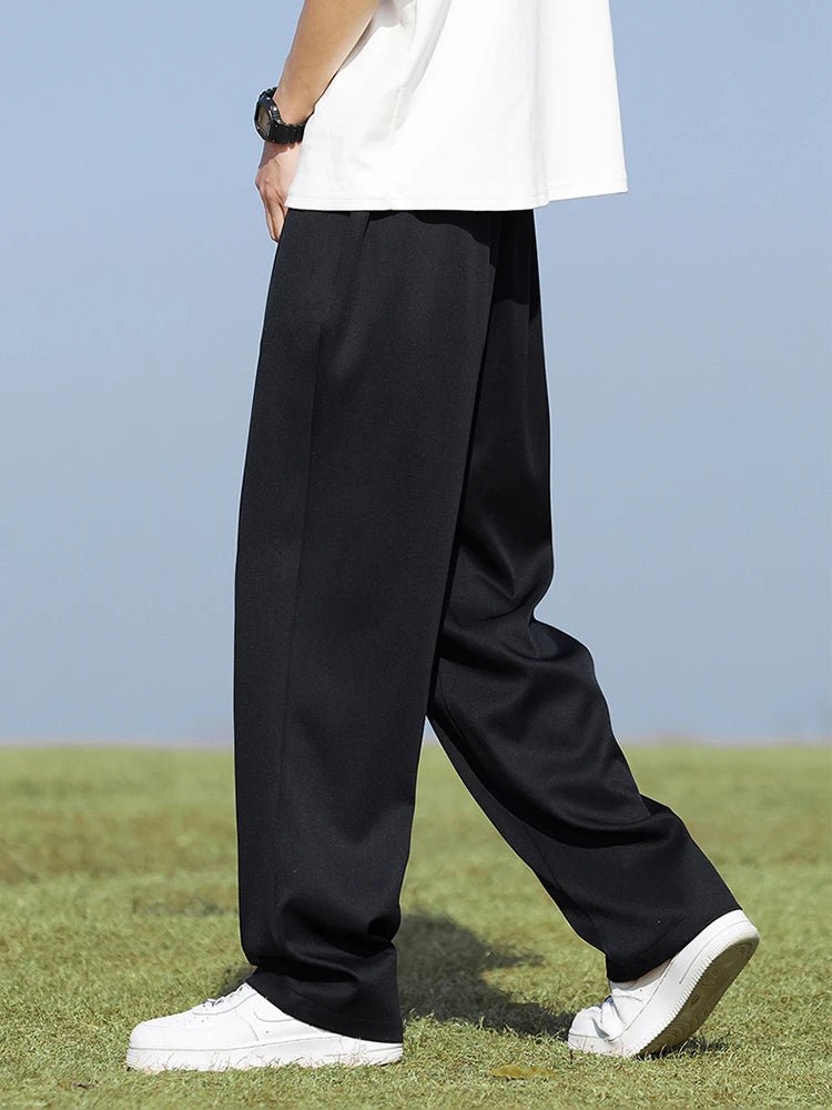 Summer Korean Men's Pants Light&Thin Polyester Elastic Waist Semi - Wide Loose Slacks Drape Suit Pants Male Casual Trousers - Akhi Co.