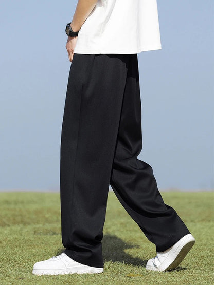 Summer Korean Men's Pants Light&Thin Polyester Elastic Waist Semi - Wide Loose Slacks Drape Suit Pants Male Casual Trousers - Akhi Co.