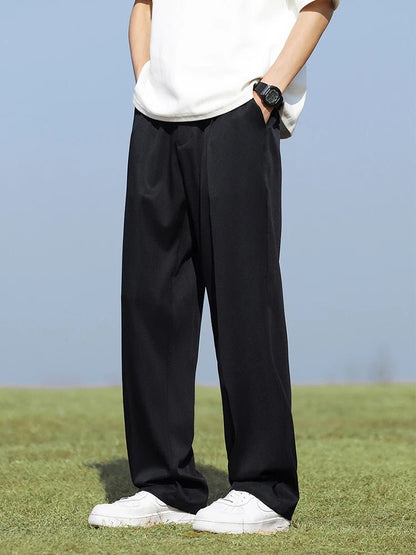 Summer Korean Men's Pants Light&Thin Polyester Elastic Waist Semi - Wide Loose Slacks Drape Suit Pants Male Casual Trousers - Akhi Co.