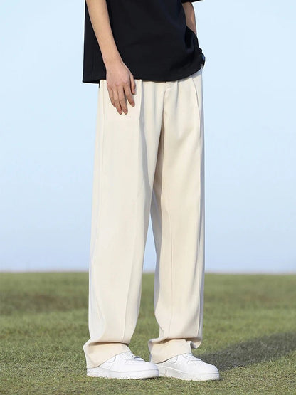 Summer Korean Men's Pants Light&Thin Polyester Elastic Waist Semi - Wide Loose Slacks Drape Suit Pants Male Casual Trousers - Akhi Co.