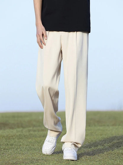 Summer Korean Men's Pants Light&Thin Polyester Elastic Waist Semi - Wide Loose Slacks Drape Suit Pants Male Casual Trousers - Akhi Co.