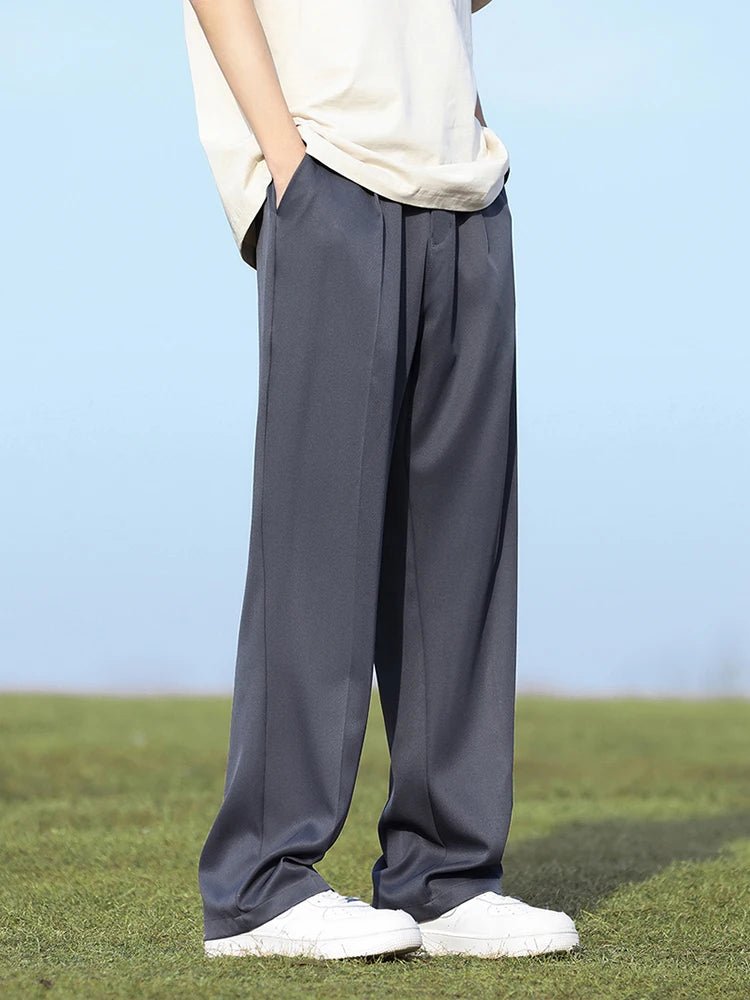 Summer Korean Men's Pants Light&Thin Polyester Elastic Waist Semi - Wide Loose Slacks Drape Suit Pants Male Casual Trousers - Akhi Co.