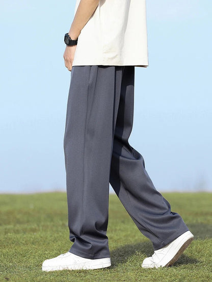 Summer Korean Men's Pants Light&Thin Polyester Elastic Waist Semi - Wide Loose Slacks Drape Suit Pants Male Casual Trousers - Akhi Co.