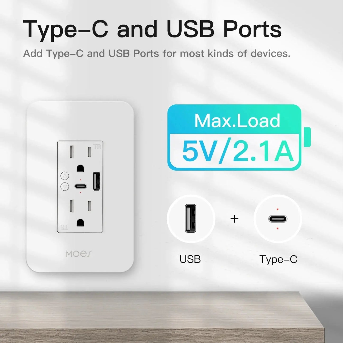 WiFi Smart Power Wall Socket with Type C And USB Dual Outlet - Akhi Co.